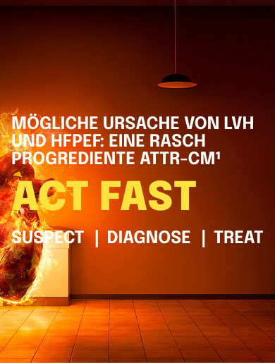 Arzt vor einem großen feurigen Herzen, das dringende ATTR-CM-Awareness symbolisiert